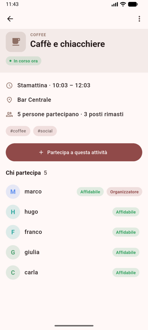 Dettaglio di un'attività con i partecipanti