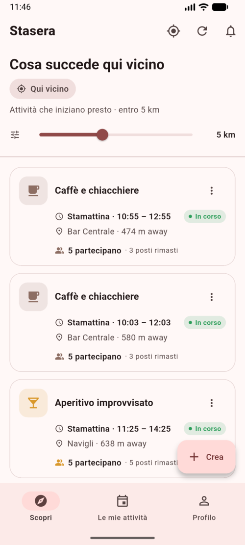 Il feed delle attività vicine